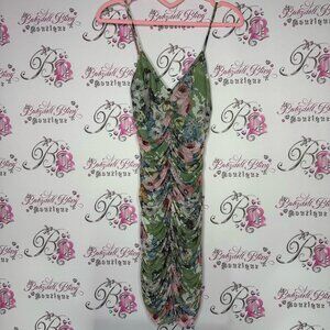 Mind code dress cinched stretchy mesh sexy flowers 💐 Floral Green Dress